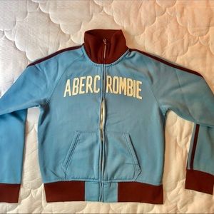 Vintage A&F Men’s Light Blue/Maroon Track Jacket
